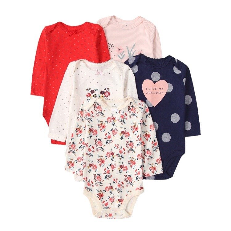 Conjunto de ropa de algodón suave para bebés, Body de manga larga para niños y niñas recién nacidos, 5 uds./Set