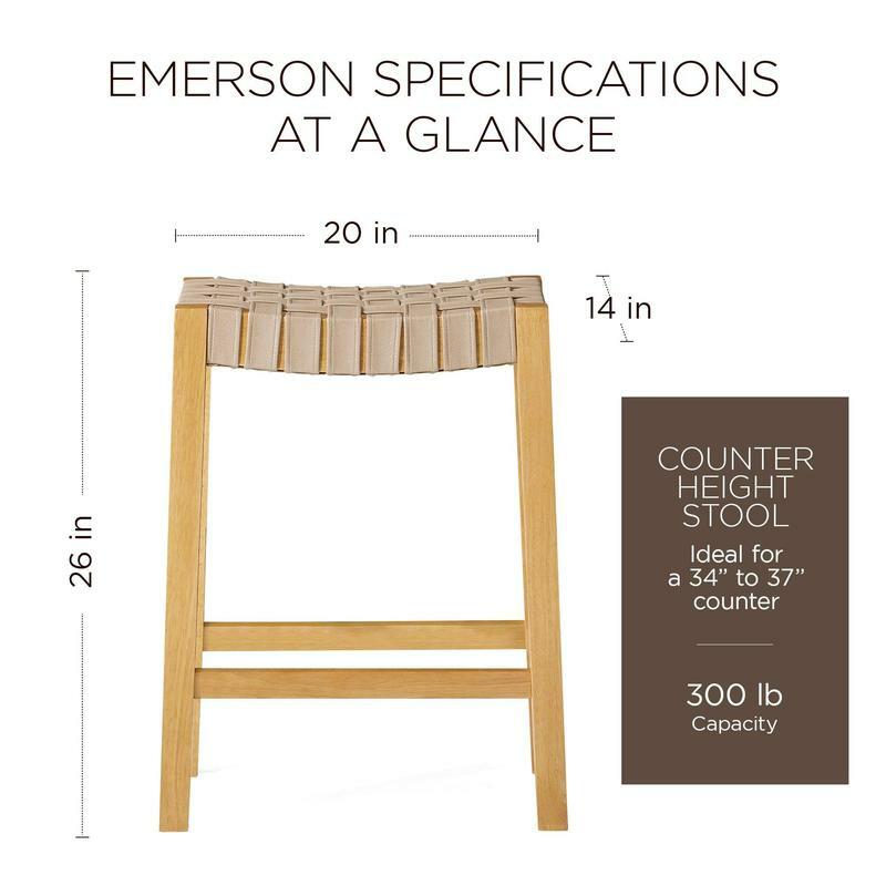 Maven Lane Emerson Counter Stool in Weathered Natural Wood Finish with Avanti Bone Vegan Leather