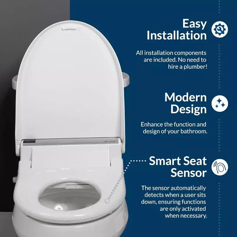 Bliss-Siège de toilette intelligent blanc allongé, siège de bidet, lavage Vortex, eau chaude illimitée, classe détendue, BB2000