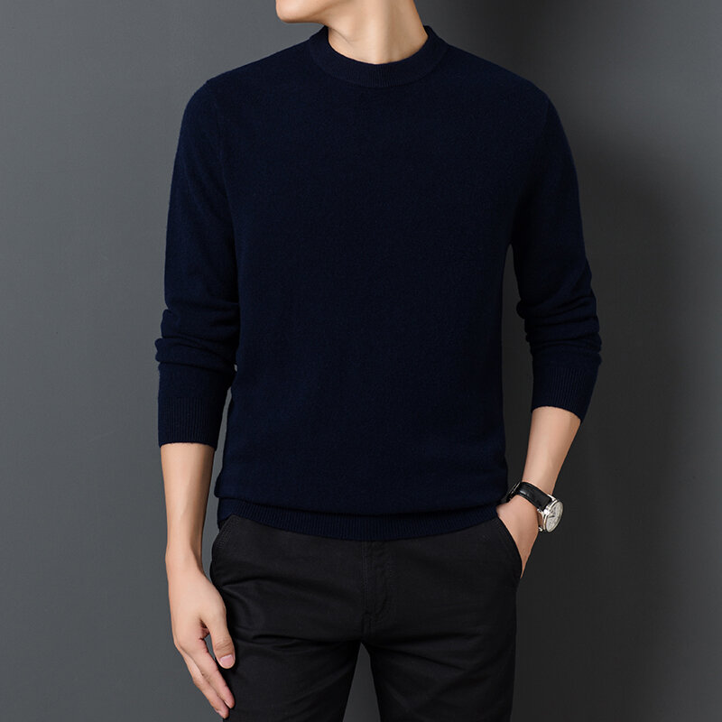Sweater pria, baju hangat dan nyaman lengan panjang Pullover Sweater Turtleneck pakaian pria