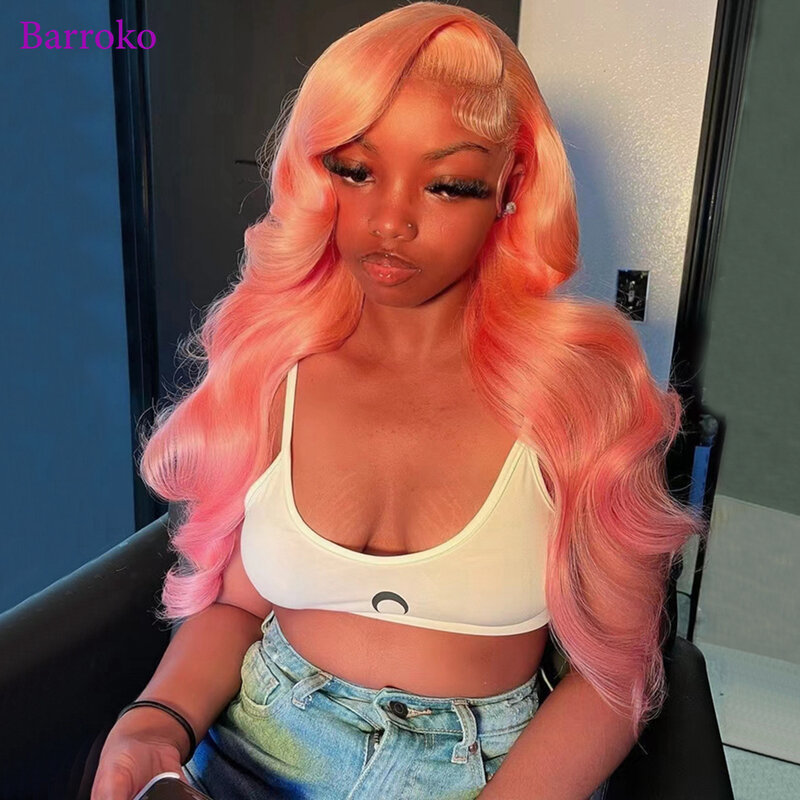 Barroko Wig 613 berwarna Pink cerah 13X4 Lace Front Body Wave Wig rambut manusia 14-34 inci 180% rambut Remy Brasil untuk WANITA HITAM