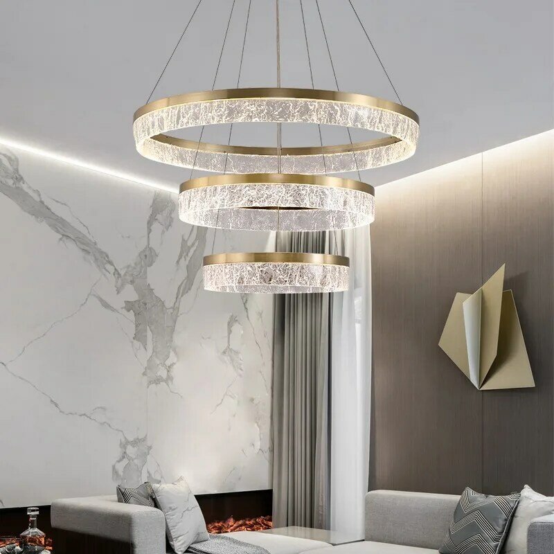 Rings Pendant Lamp Postmodern Luxury Hotel Hall Restaurant Bar Villa Creative Lighting Dining Room Bedroom Copper Chandelier