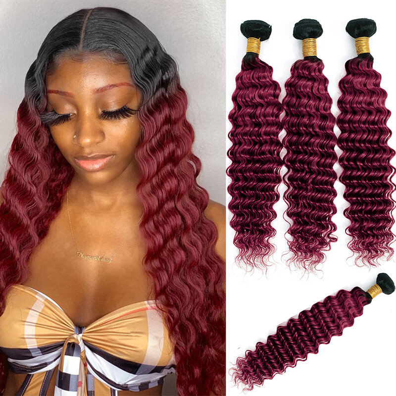 DreamDiana 10A Brazilian Virgin Hair Deep Wave 3 Bundles with Closure 100% Ombre 1B Brown Human Hair Bundles With Lace Closure