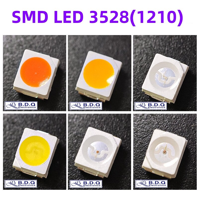 2000 шт. 3528 SMD светодиодный красные, синие, зеленые, белые, желтые, розовые УФ-лампы RGB, Размер бусин 1210, блестящие диоды высокого качества
