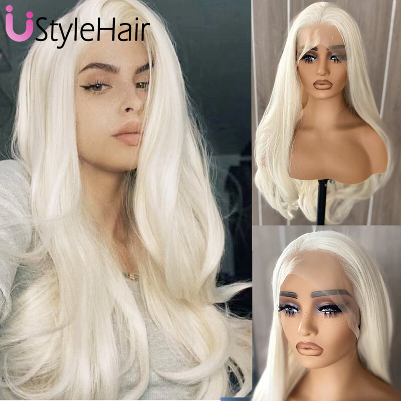 Platinum Blonde Wig Natural Wave Lace Front Synthetic Hair Daily Use Platinum Lace Wigs for Women Girls Cosplay Party Drag Queen
