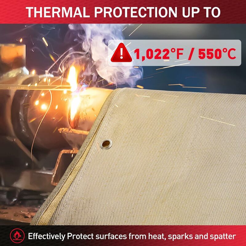 Heavy Duty Fiberglass Welding Blanket 1M Fireproof Insulation Blanket Thickened Weld Cover with Grommets Thermal Resistant