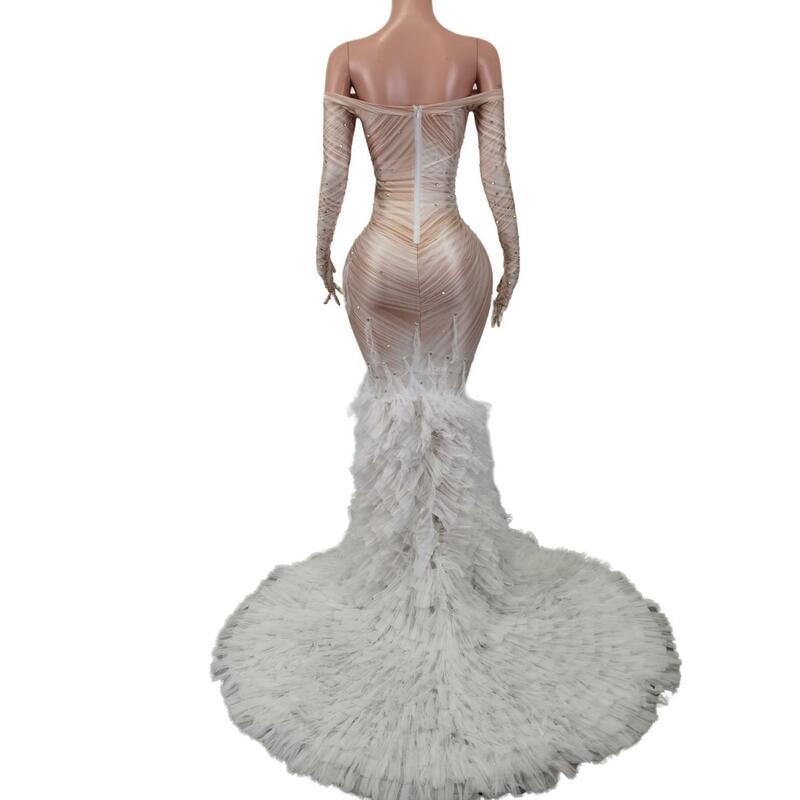 Abiti da sposa a sirena africana di lusso Plus Size nuove maniche lunghe abito da sposa in Tulle con perline abiti da ballo lunghi da donna Baofengxue