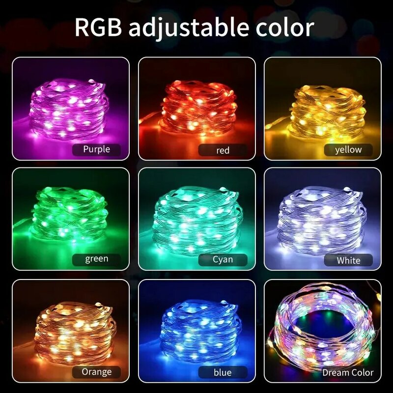Cadena de luces LED RGBIC WS2812B, luces de Navidad de hadas RGB, Bluetooth, USB, 5V, direccionable individualmente, aplicación de música, Color de ensueño, 20m