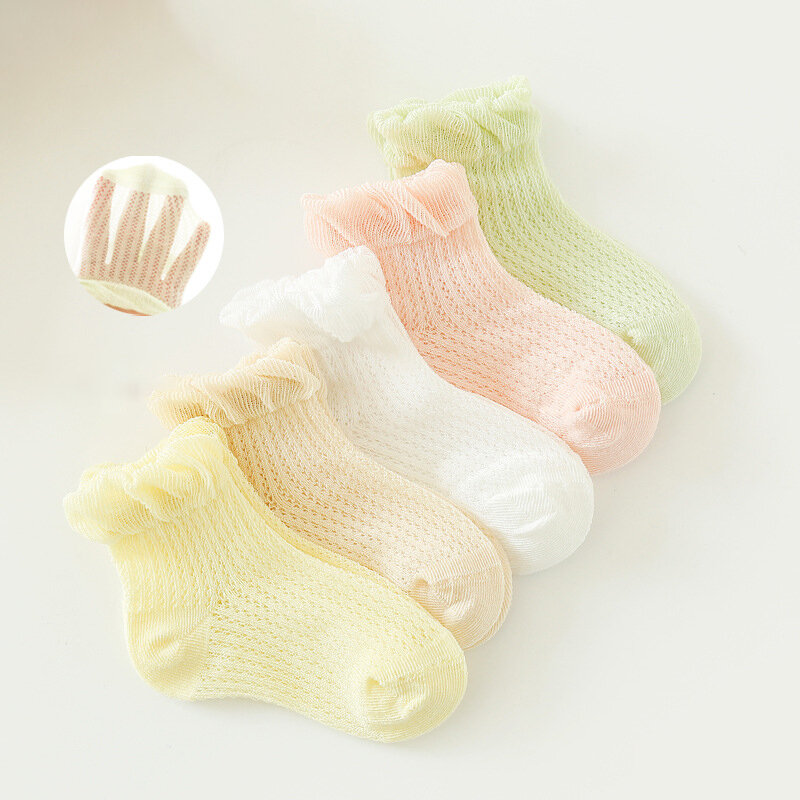 Calcetines de malla fina para bebé, medias transpirables de tubo medio, algodón puro, Color caramelo, 3 pares por lote