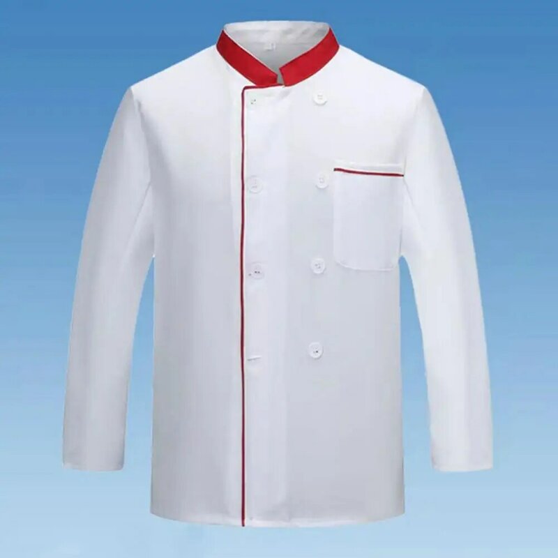 Chef Jacket com fecho de botão bolso frontal, mangas compridas, gola, roupas de cozinha sem fiapos, uniforme de chef de cozinha, personalizado