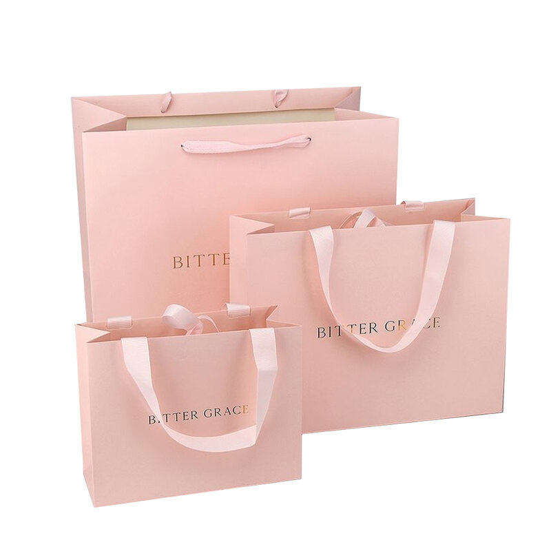 Promo Custom Paper Bags premium-weight matte-laminated bag with Personal and unique logo gift  makeup jewelry brand packaging