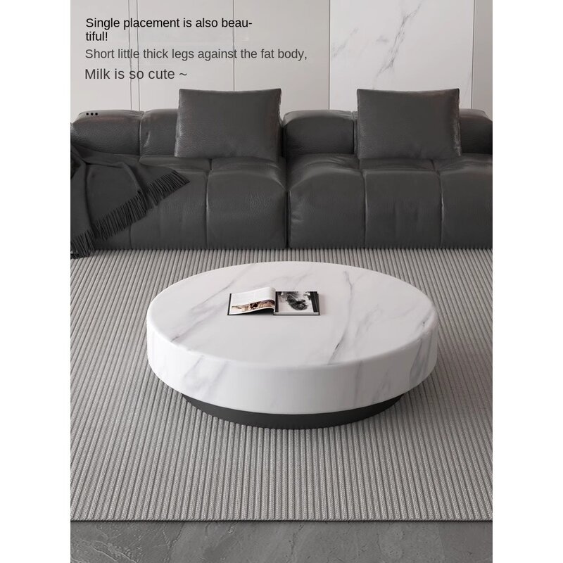 Mesa de café minimalista personalizada para sala de estar, Redonda e mármore, Luxo e luxo leve, Internet Red Design, Novo, 2023