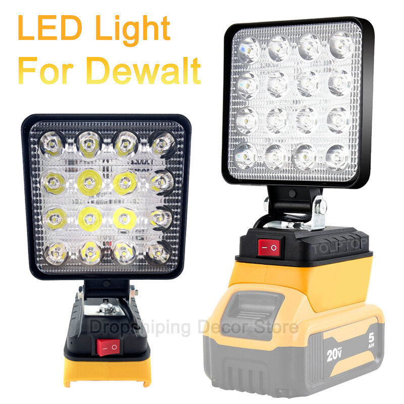 Cordless LED Luzes de Trabalho para Dewalt, Iluminação Exterior, Lâmpada de Trabalho, Camping Emergência Luz de Inundação, Lanterna, Lithium Battery, 18V, 20V