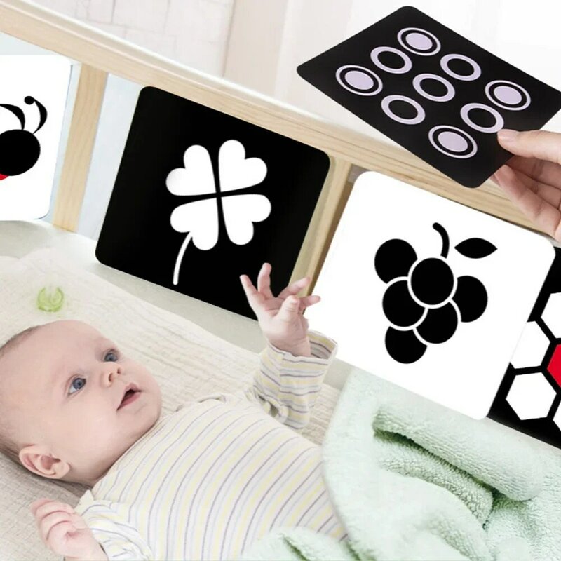 Montessori hitam dan putih kontras tinggi bayi Visual kartu stimulasi 0-36m bayi pembelajaran dini bentuk mainan kognitif Hewan