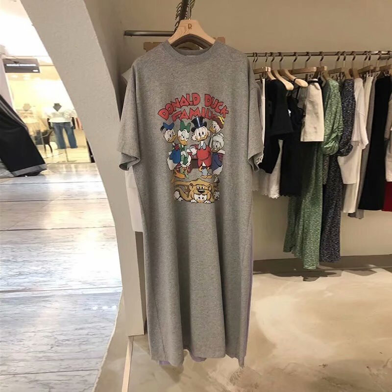 Sommer Trend neue Mickey Mouse Frauen Kleid Cartoon lose kurz ärmel ige Overknee sexy lange T-Shirt Rock Kleid