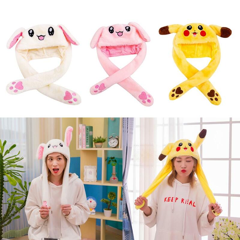Plush Hat Winter Hat Glowing Moving Bunny Ears Hat Touching Ears Kawaii Cartoon Toy Hat Funny Hat Adult Kids Gift Light Top Hat