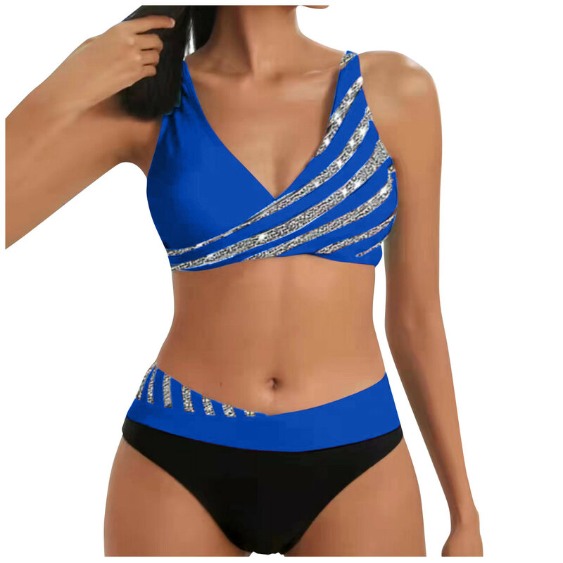 Bikini de cintura alta para mujer, traje de baño con estampado Vintage, conjunto de dos piezas a la moda, ropa de playa, 2023