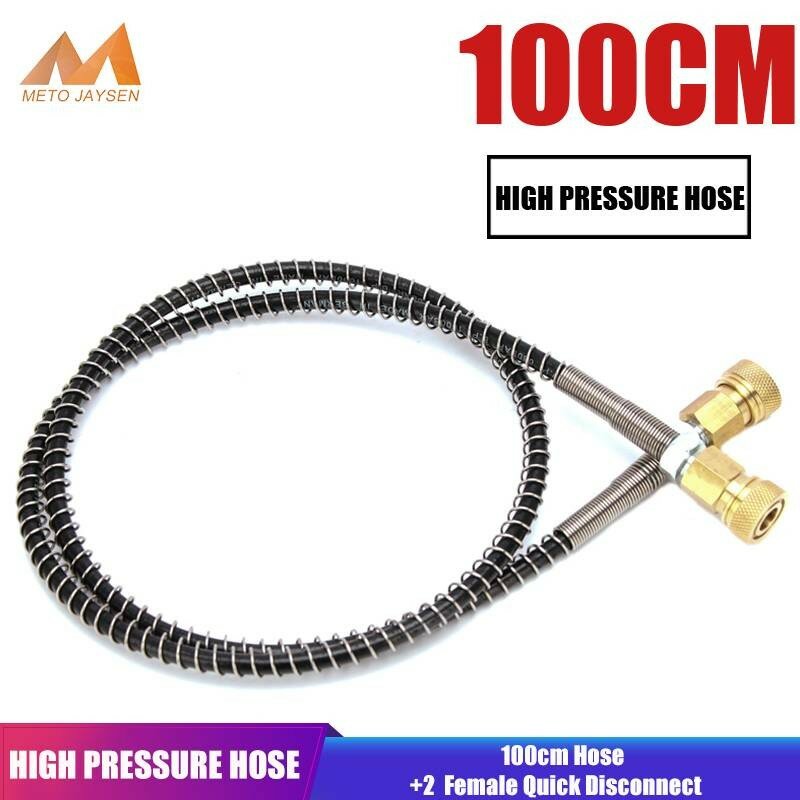 Manguera de alta presión de 100cm de rosca M10x1 para recarga de aire, manguera de nailon envuelta con resorte de acero inoxidable y conectores rápidos