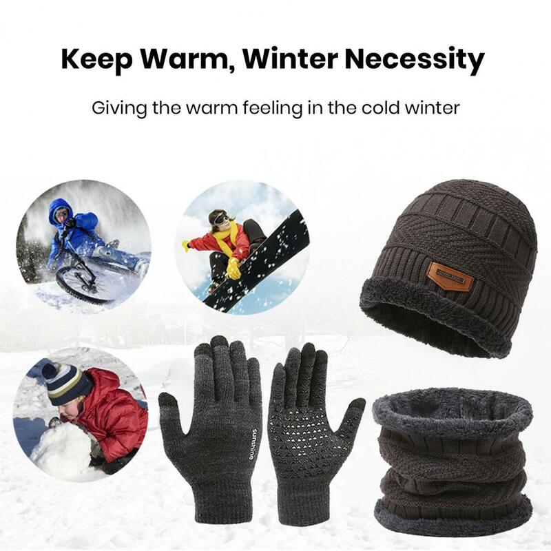 ชุดหมวกฤดูหนาวถุงมือปั่นจักรยานผู้หญิง, หมวกถักชุดอุปกรณ์ผ้าพันคอถุงมือผ้าพันคอสำหรับผู้ชายนุ่มอบอุ่นกลางแจ้ง