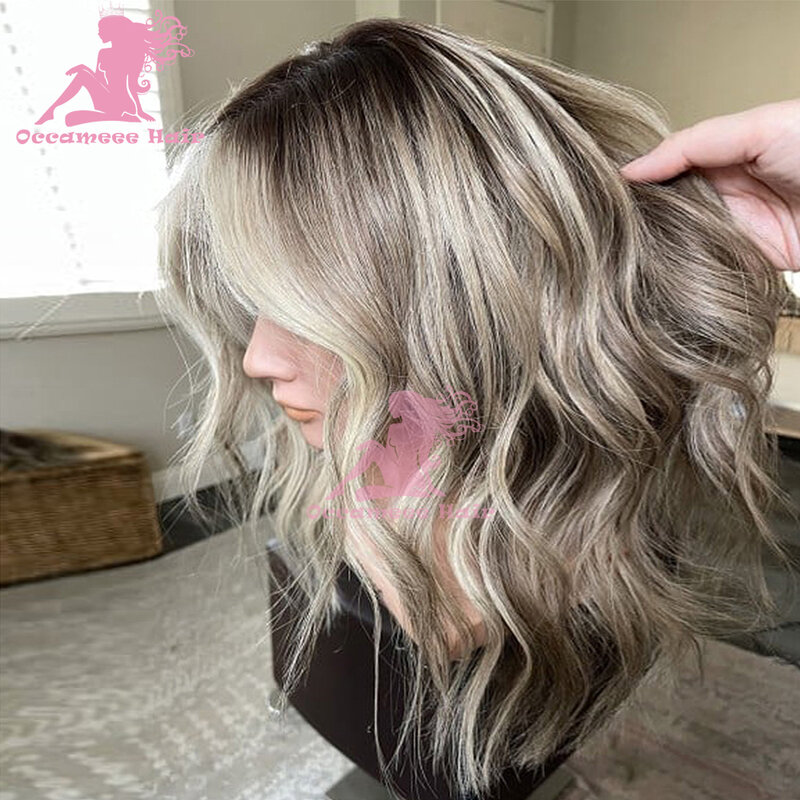 Bezklejowe peruki z ludzkich włosów z ciemnymi korzeniami wybielający przedplecze blond 360 pełne koronkowe przezroczyste szwajcarska peruka typu Lace Body Wav