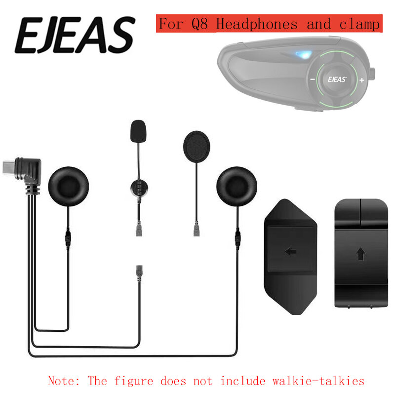 EJEAS-Auricular de Interface para Intercomunicador Capacete Q8 Motocicleta, Clipe de Montagem, Fita Dupla Face, Base Tipo C, Original