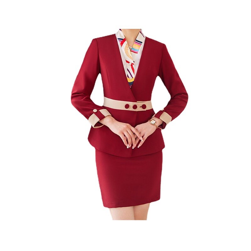 Air Stewardess Uniform Flug begleiter Kostüm Flug Arbeits kleidung zweiteiligen Hotel Rezeption profession ellen Anzug