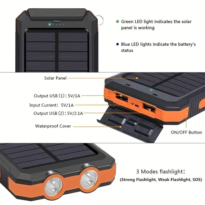 Portable Solar Searchlight, Outdoor Lighting, Emergency Light, Solar Power Bank Charging Triple Protection External Battery Char