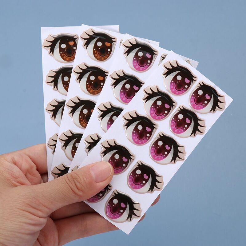10 пар мультяшных прозрачных глаз, наклейки для женских искусств, фигурка аниме, Кукольное лицо, органные наклейки, бумага для глаз