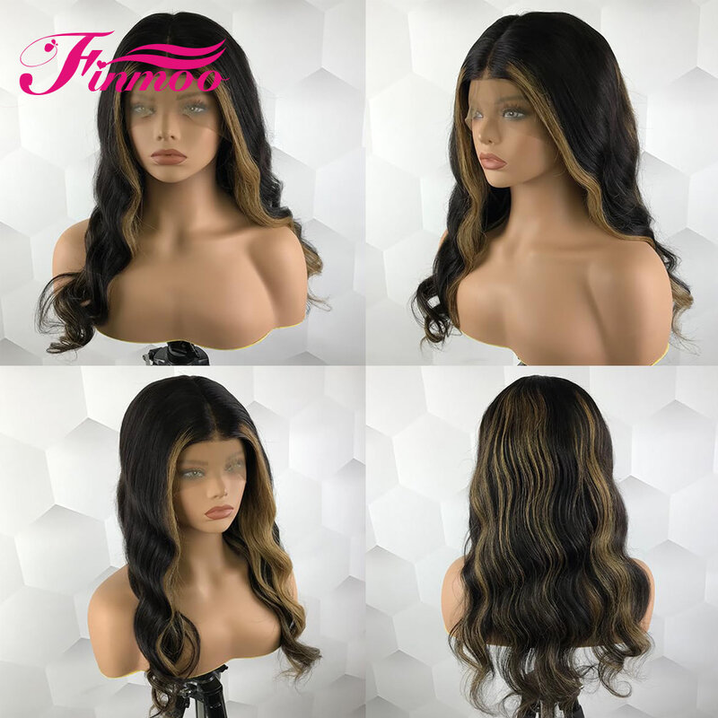 Brązowe podświetlanie falowane 13x4 koronkowe peruki z ludzkich włosów dla kobiet wstępnie oskubane HD koronki Remy 150 gęstość peruki z ludzkich włosów