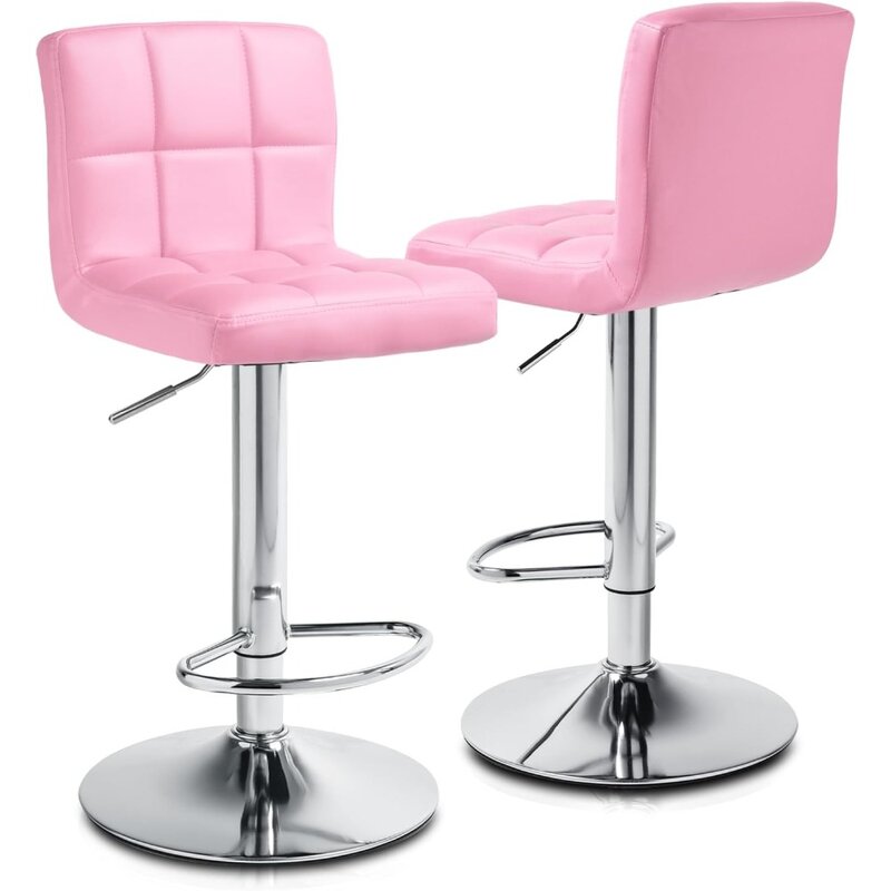 เก้าอี้สตูลบาร์หมุนได้ปรับความสูงได้ทรงสี่เหลี่ยมสีชมพูเก้าอี้ผับ