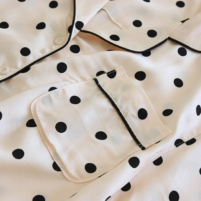 Ночная рубашка из искусственного шелка, кардиган с лацканами в горошек, ночные рубашки, Женская домашняя одежда, одежда для сна с коротким рукавом, летняя крутая Ночная одежда