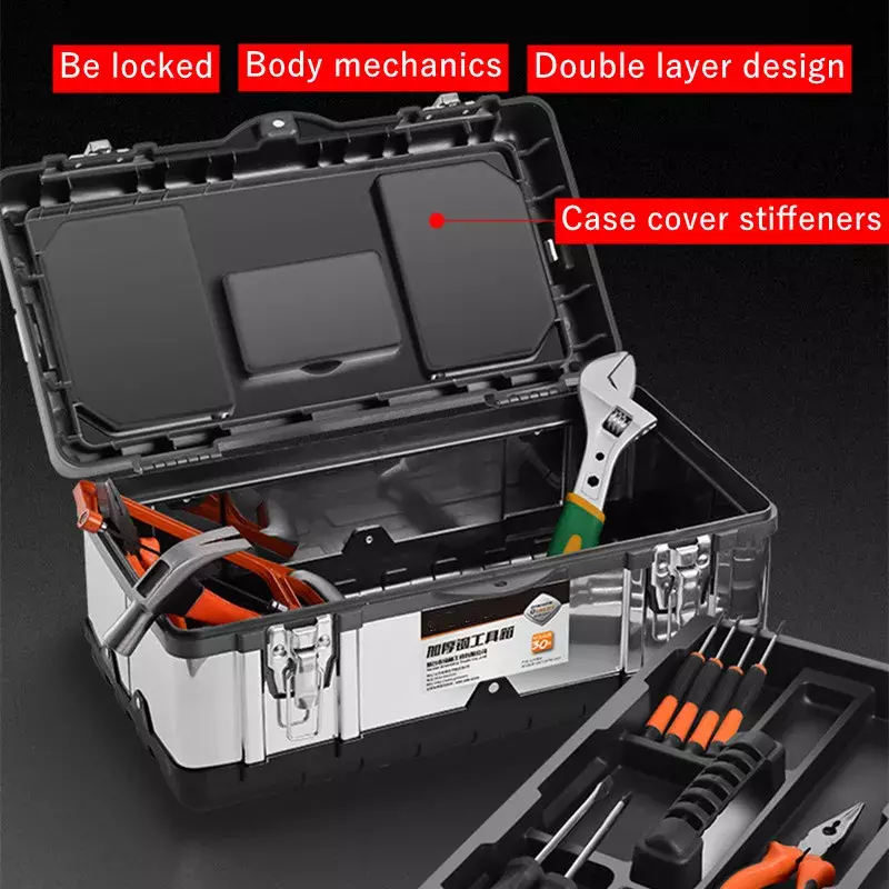 Multi-funcional aço inoxidável ferramenta armazenamento caixa, portátil metal caixa, carro item armazenamento caixa, novo