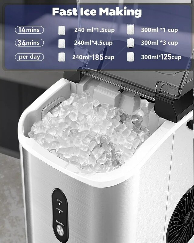 Nugget Ice Maker Countertop,Crushed Ice Maker with Chewable Ice,Fast Ice Making 35Lbs/Day,