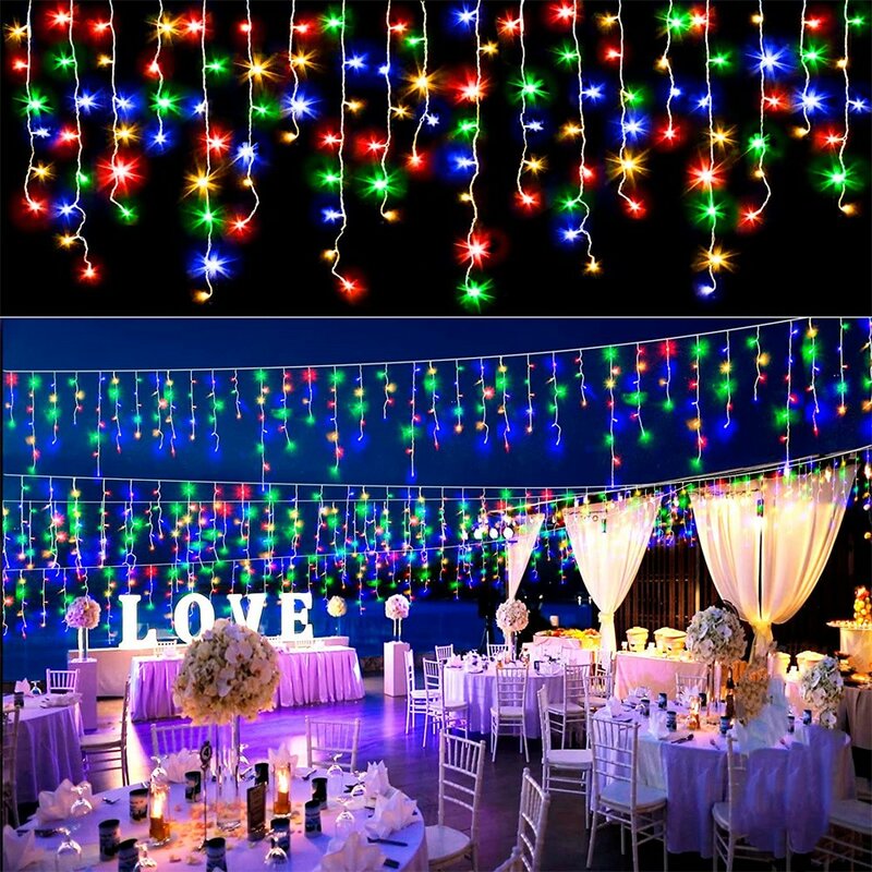 크리스마스 화환 LED 커튼 고드름 스트링 조명, 100LED 실내 드롭, 파티 정원 무대, 야외 장식 조명, 220V, 4.5m