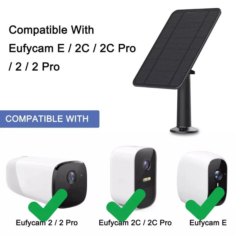 Солнечная панель 4 Вт для eufyCam eufy Cam 2/2C/2C Pro/E/2 Pro/SoloCam E20 E40, настенное крепление, кабель питания 13 футов (черный), с защитой от атмосферных воздействий
