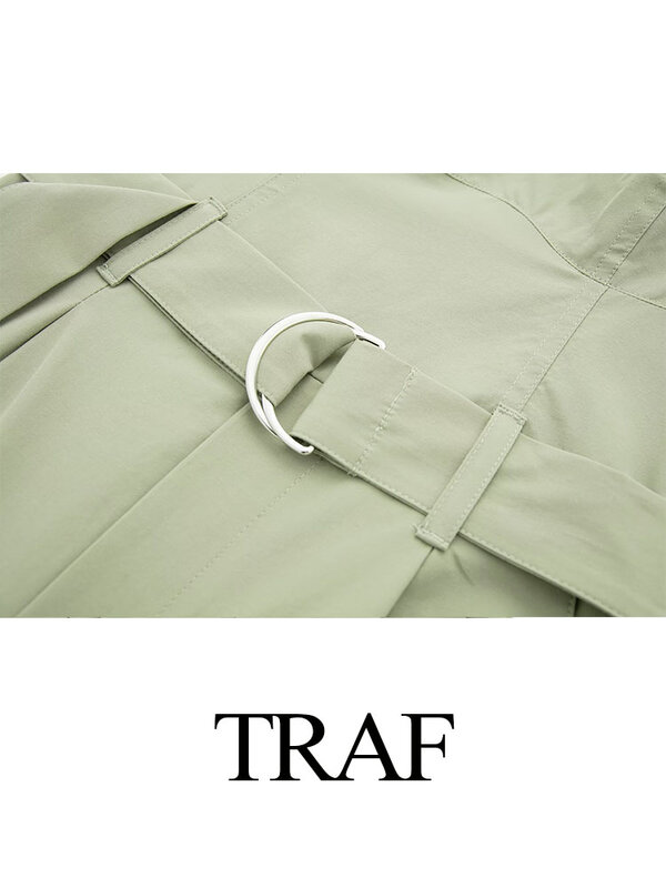 Traf 2023จั๊มสูท Y2K แฟชั่นสำหรับผู้หญิงใหม่สีเขียวทึบพร้อมเข็มขัดกางเกงคาร์โก้สีเขียวแขนกุดทรงหลวมเสื้อผ้าสตรีท