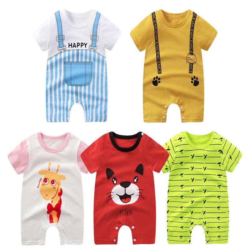 Newborn Baby Clothes Summer Short Sleeve Rompers Infant Boys Girls Cartoon Cotton Jumpsuit Toddler Thin Pajaodysuit For Newborns