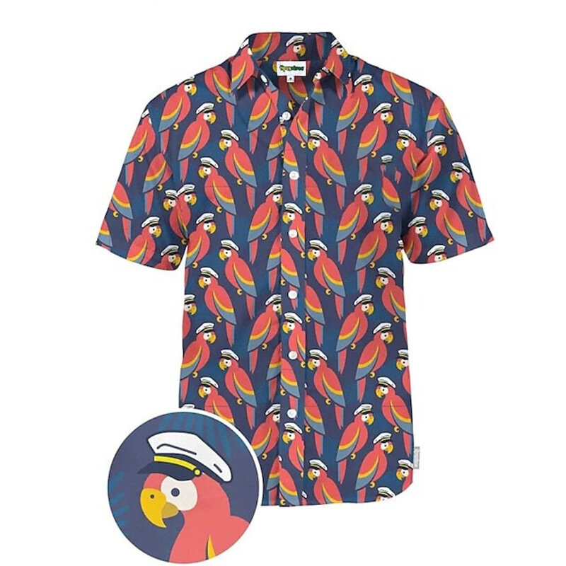 2024 Summer Shirt Men's Hawaiian Men's Short sleeved Shirt Duck Print Men's Beach Travel Leisure