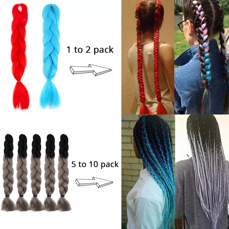 Synthetic Jumbo Braiding Hair Braids Hair Extension Pure Ombre Colors High Temperature Fiber Extensions For Women