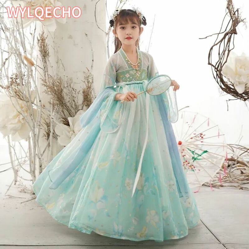 Vestido chinês hanfu para meninas, traje de ano novo, vestido antigo hanfu, carnaval infantil, fada cosplay, vestido rosa para meninas, 2024