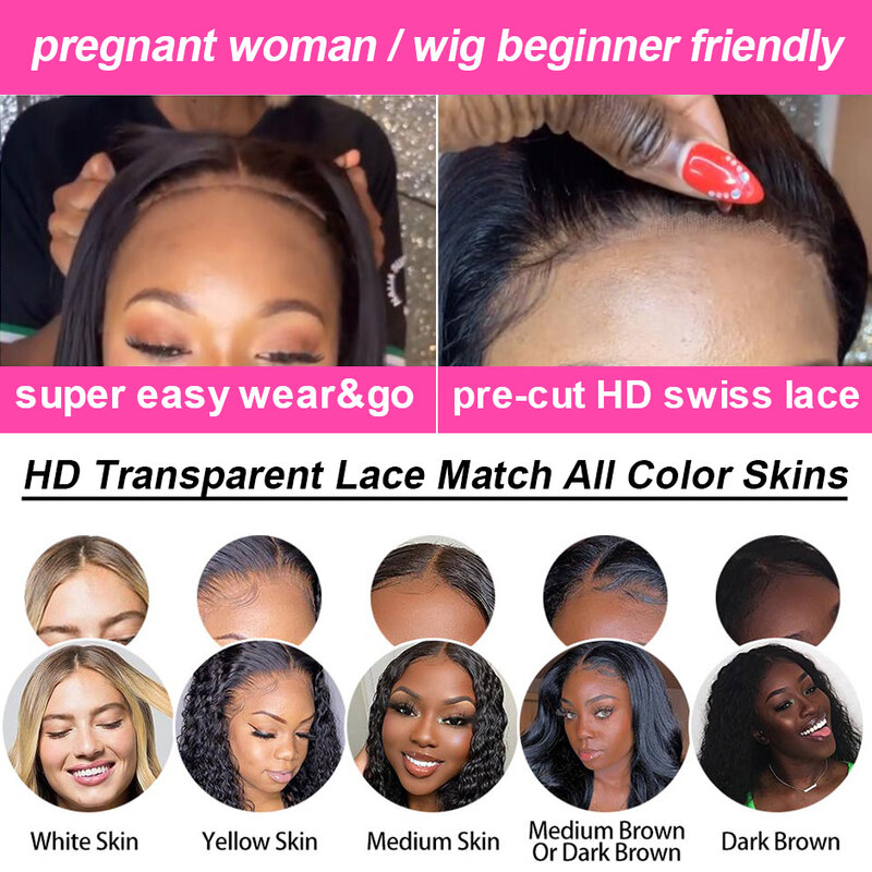 180% parrucche Glueless dell'onda del corpo Easy Wear Go Glueless parrucche dei capelli umani dell'onda del corpo per le donne nere 6x4 parrucca con chiusura in pizzo HD pretagliata