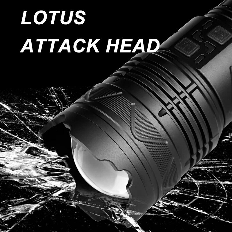 Lanterna de zoom LED recarregável de alta potência tática, longo alcance, lanterna muito poderosa, lanterna de carregamento USB, tocha com indicador