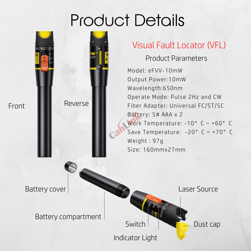 قلم إضاءة اختبار الألياف الضوئية ، قلم الضوء الأحمر ، محدد موقع خطأ الألياف ، FTTH ، VFL ، 10MW ، جديد