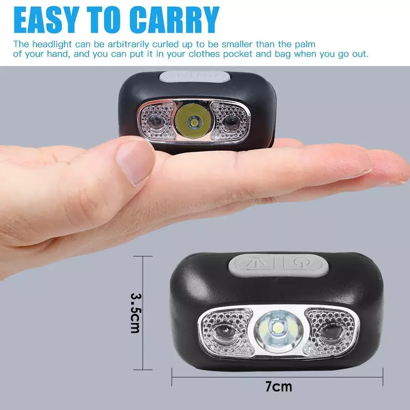 Farol portátil Mini LED, USB recarregável, sensor de movimento corporal, farol para acampamento ao ar livre, luz de pesca, tocha poderosa