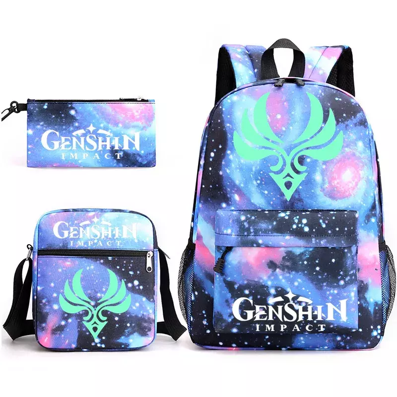 3-piece set of genshin impact backpack print backpack suitable for teenagers, girls, boys, travel backpacks, children's school b