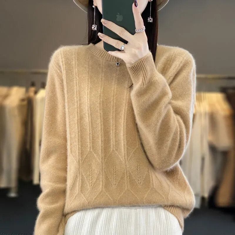 Suéter de cuello redondo para mujer, jersey con Blusa de manga larga, moda de otoño e invierno, 2023