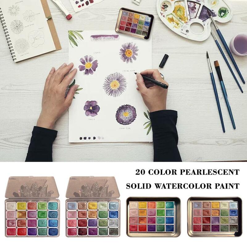 Perolado Aquarela Pintura Set, Cor sólida, Pigmento Aquarela, Desenho de arte, Unhas Handmade, Decoração, Água Então Y7M9, 20 cores