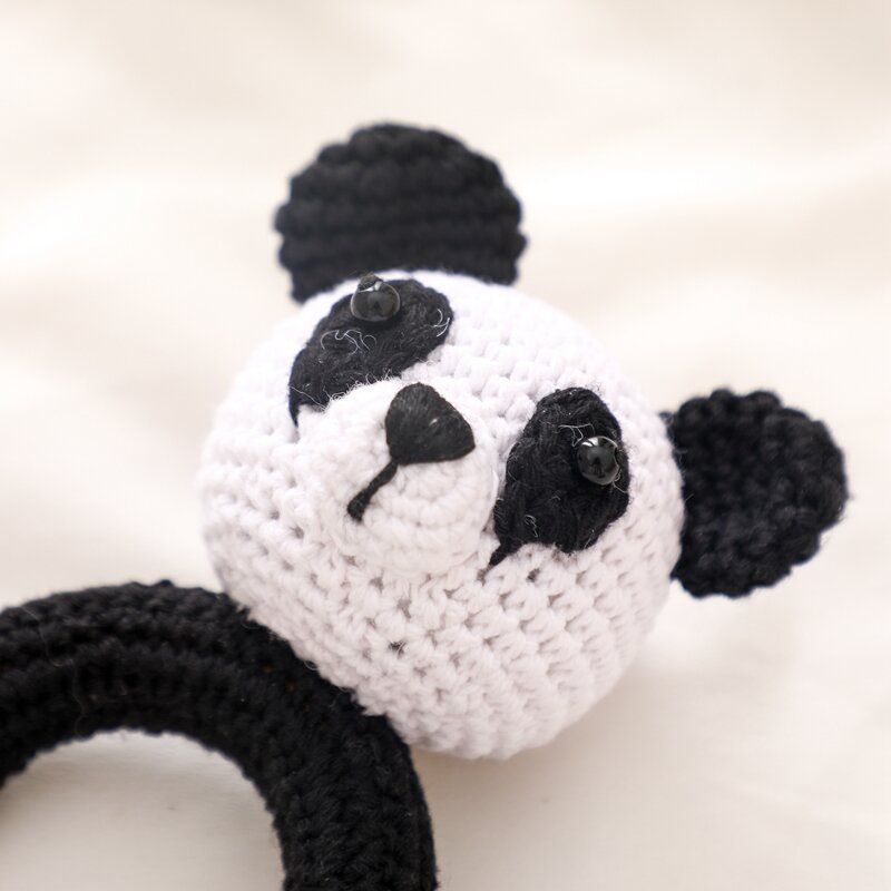 Pasgeboren Baby Rammelaar Cartoon Dier Gehaakte Panda Rammelaar Sensorische Speelgoedgrijper Training Speelgoed Baby Houten Bijtring Kinderen Cadeau