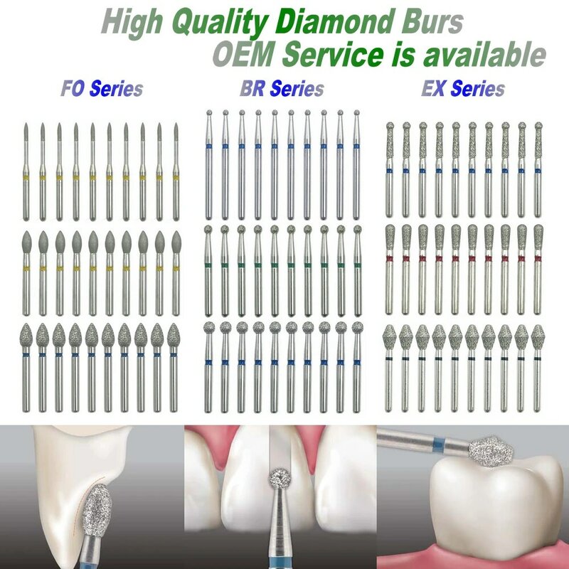Brocas de diamante dentárias para alta velocidade Handpiece, Odontologia Fillings, Palatal e Occlusal Redução, Cavidade e Preparação, 10Pcs