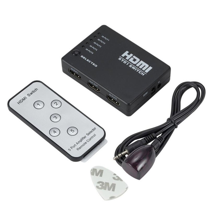 Grwibeou 5สวิทช์ Port HDMI HD 1080P ตัวเลือกฮับ Splitter พร้อม IR Remote Controller สำหรับ HDTV DVD กล่อง HDMI switcher 5 In 1 Out